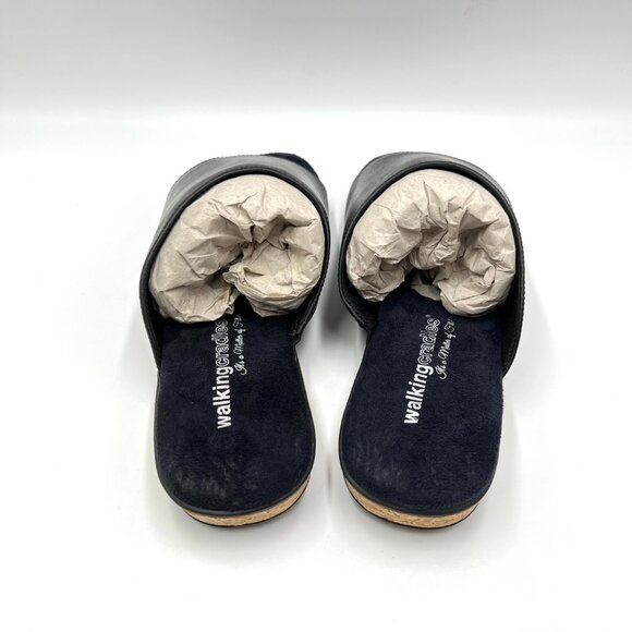 9WW 9 WW XW WIDTH Walking Cradles Womens Cam Black Leather Slides Sandals Shoes - Picture 7 of 15